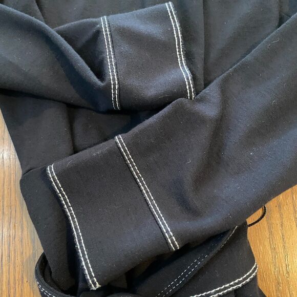 Minimalist Quiet Luxury LOFT Black Dress Long Sleeve Tie Waist Contrast Stitch 6 - Picture 6 of 12